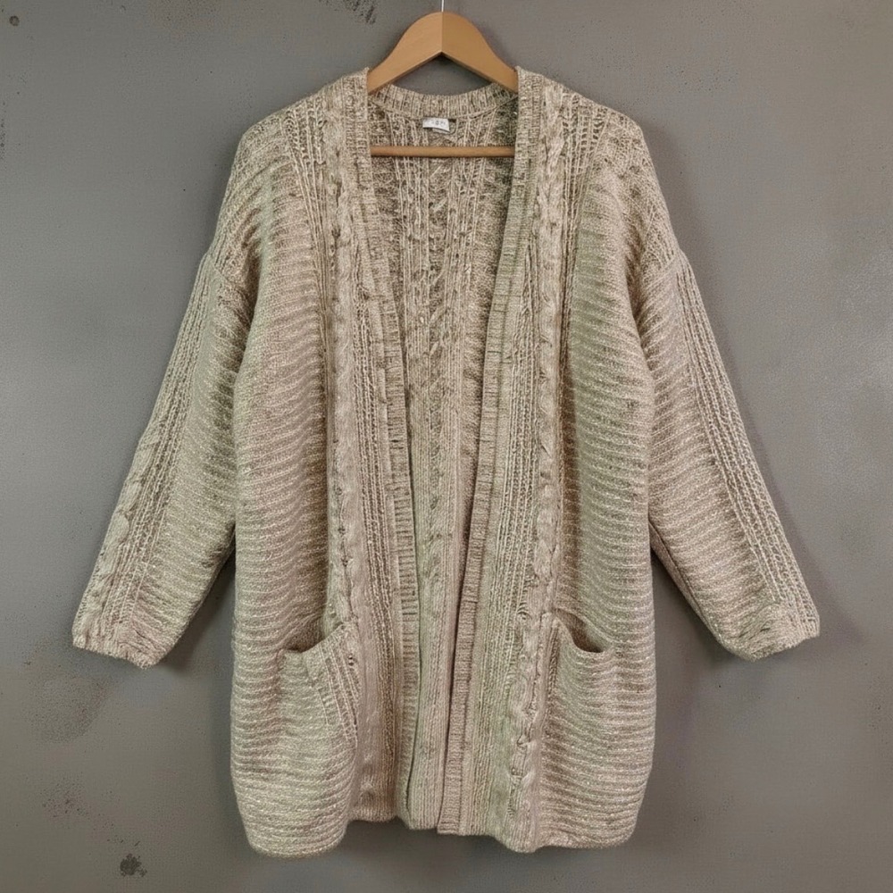 J. Jill Cream Cable-Knit Open Front Cardigan